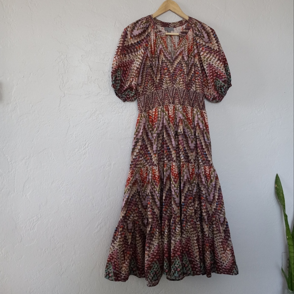 Anthropologie Joyce Puff Sleeve Tiered Midi Dress 10 - Picture 15 of 16